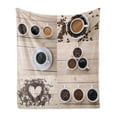 thumbnail image 1 of Coffee Soft Flannel Fleece Blanket, Collage of Different Coffee Details on Wooden Table Mugs Beans Organic Concept, Cozy Plush for Indoor and Outdoor Use, 60" x 80", Brown Black Tan, by Ambesonne, 1 of 5