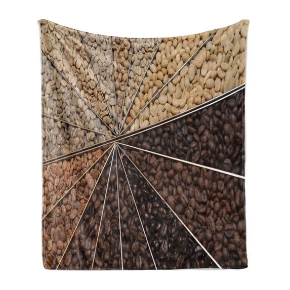 Coffee Soft Flannel Fleece Blanket, Many Varieties of Roasted Beans with Darkening Color Scheme Strong Taste, Cozy Plush for Indoor and Outdoor Use, 50" x 60", Beige Brown Pale Brown, by Ambesonne
