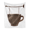 thumbnail image 1 of Coffee Soft Flannel Fleece Blanket, Old Rusty Cup Hanging Signboard on Chains Grungy Rough Looking Mug Caffeine Drink, Cozy Plush for Indoor and Outdoor Use, 50" x 70", Umber White, by Ambesonne, 1 of 5