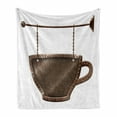 thumbnail image 1 of Coffee Soft Flannel Fleece Blanket, Old Rusty Cup Hanging Signboard on Chains Grungy Rough Looking Mug Caffeine Drink, Cozy Plush for Indoor and Outdoor Use, 70" x 90", Umber White, by Ambesonne, 1 of 6