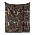 thumbnail image 1 of Coffee Soft Flannel Fleece Throw Blanket, Colorful Typography Pattern of Vertical Horizontal Words Caffeine Aroma Espresso, Cozy Plush for Indoor and Outdoor Use, 70" x 90", Multicolor, by Ambesonne, 1 of 5