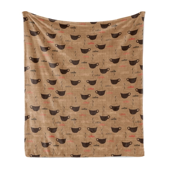 Coffee Soft Flannel Fleece Throw Blanket, Coffee Cups in Earthen Tones Fresh Espresso Latte Drink Caffeine Image, Cozy Plush for Indoor and Outdoor Use, 70" x 90", Chocolate Pale Brown, by Ambesonne