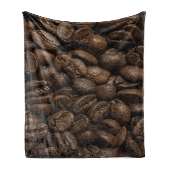Coffee Soft Flannel Fleece Throw Blanket, Flavored Roasted Beans Ready for Brew Fresh Drink of Mocha for Robust Breakfast Print, Cozy Plush for Indoor and Outdoor Use, 70" x 90", Brown, by Ambesonne