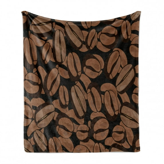 Coffee Soft Flannel Fleece Throw Blanket, Graphic Image of Scattered Beans Mocha Espresso Ingredients, Cozy Plush for Indoor and Outdoor Use, 50" x 70", Charcoal Grey Chocolate, by Ambesonne