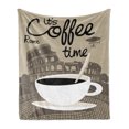 thumbnail image 1 of Coffee Soft Flannel Fleece Throw Blanket, It's Coffee Time Text with Rome Landmark Collesium, Cozy Plush for Indoor and Outdoor Use, 70" x 90", Tan Grey Yellow, by Ambesonne, 1 of 5