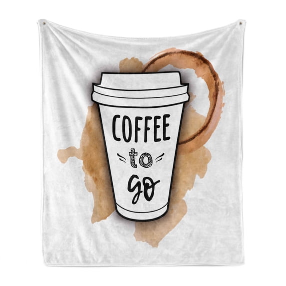 Coffee Soft Flannel Fleece Throw Blanket, Outline Take Away Cup on Spilled Drink Watercolor Splashes, Cozy Plush for Indoor and Outdoor Use, 50" x 60", Brown Grey, by Ambesonne