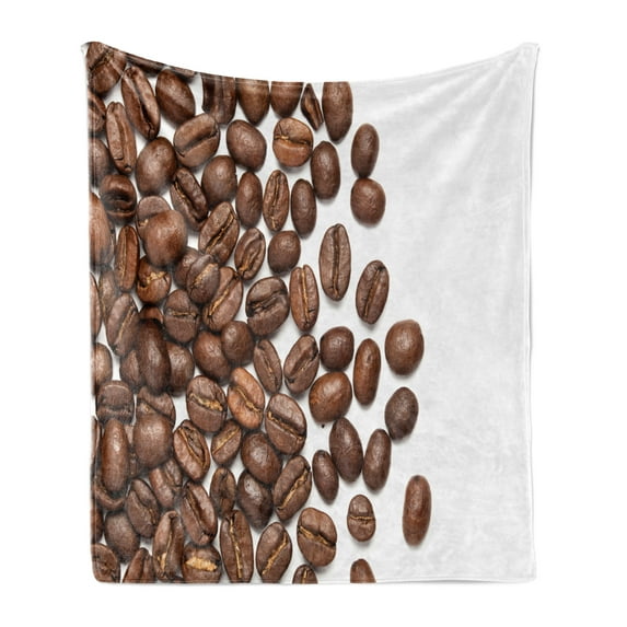Coffee Soft Flannel Fleece Throw Blanket, Overview Layout of Scattered Dark Beverage with Caffeine, Cozy Plush for Indoor and Outdoor Use, 70" x 90", Pale Chocolate Brown, by Ambesonne