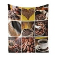 thumbnail image 1 of Coffee Soft Flannel Fleece Throw Blanket, Photographs Grid Style Collage of Images Accessories Cafeteria Elements Print, Cozy Plush for Indoor and Outdoor Use, 70" x 90", Brown Mustard, by Ambesonne, 1 of 6
