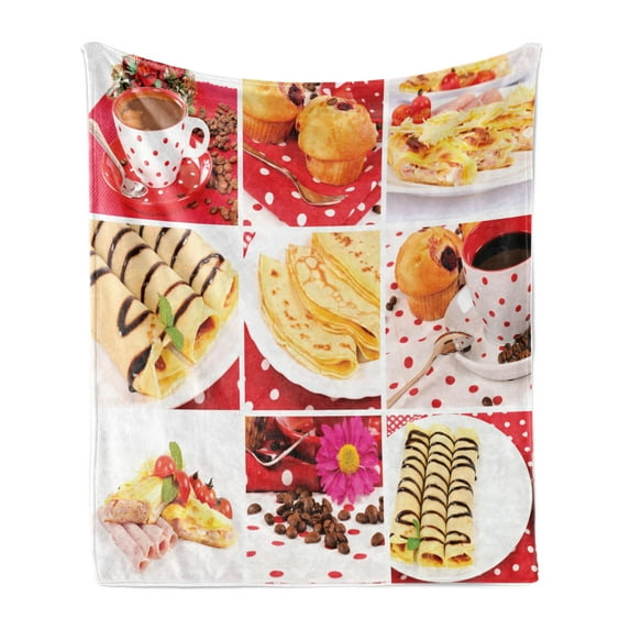 Coffee Soft Flannel Fleece Throw Blanket, Salted Treats Photo Muffins Cupcakes Coffee Beans Collage Artwork Photo, Cozy Plush for Indoor and Outdoor Use, 50" x 70", Multicolor, by Ambesonne