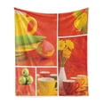 thumbnail image 1 of Coffee Soft Flannel Fleece Throw Blanket, Tea with Coffee Cups Composition in Warm Colors Flowers Tulips and Apples, Cozy Plush for Indoor and Outdoor Use, 50" x 70", Red Yellow Green, by Ambesonne, 1 of 5