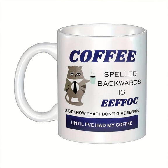 Coffee Spelled Backwards EEFFOC Humor Mug Reusable 11oz Ceramic Mug with Insulated Double Sided Print Multipurpose Hand Wash Only Tea Cup Ideal Hot Co