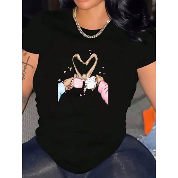 Coffee Splash Heart Valentine's Day Women Graphic Short Sleeve Crew Neck Tee