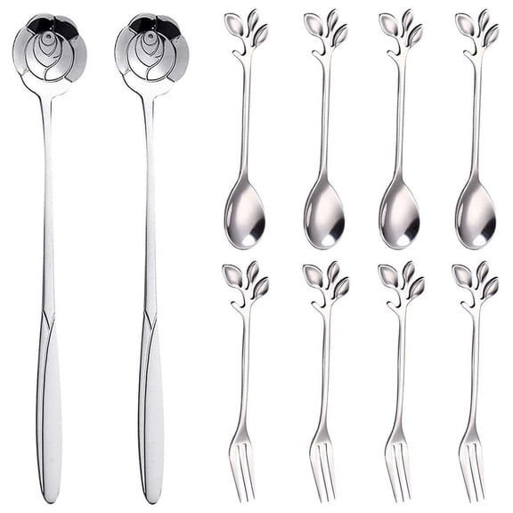 Coffee Spoon Appetizer Fork, Tableware Mixing Spoon,Fruit,Cake,Teaspoon Set for Family, Wedding