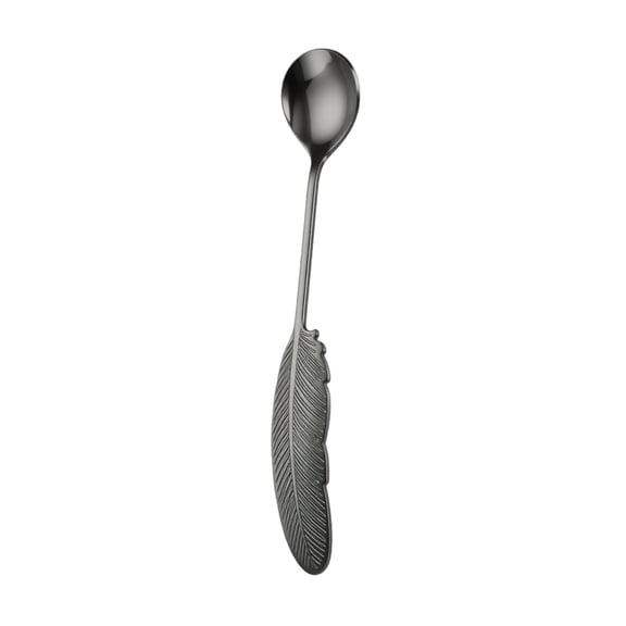 Coffee Spoon & Dessert Spoon, 304 Stainless Steel Feather Series Black Spoon, 1 Count, Ideal For Espresso, Latte, Tea, Ice Cream, Yogurt, Dessert Prep And Daily Kitchen Use*