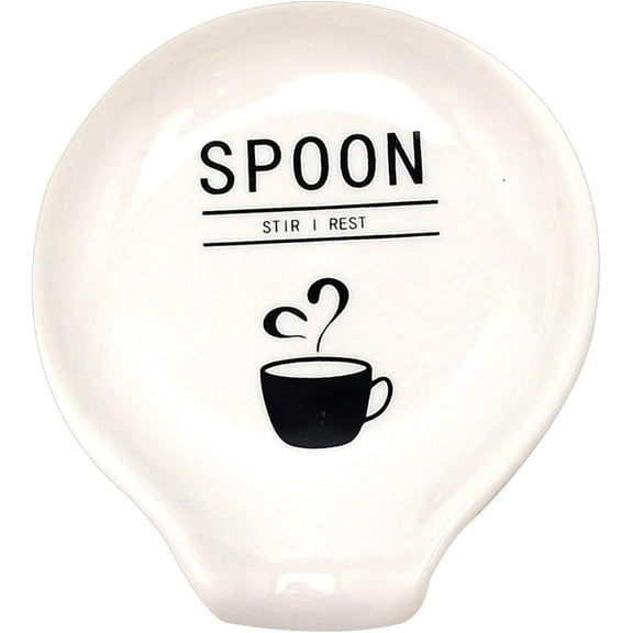 Coffee Spoon Holder Stir I Rest Mini Ceramic Spoons Rests Creamy White Porcelain Flat Round Funny Word Pattern Holders