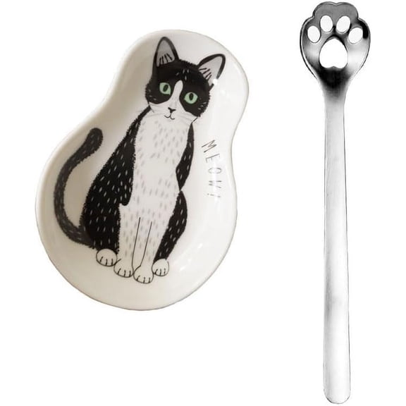 Coffee Spoon Rests and Cat Claw Spoon - Cat Spoon Rest Teaspoon Holder Coffee Station Decor Coffee bar Coffee Stirrers Holder for Home Kitchen accessories, Cat Lover