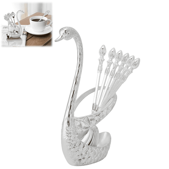 Coffee Spoon Set, Including 6counts Stainless Steel Creative Swan Design Coffee Stirring for Dessert,Kitchen Cutlery Tableware Utensils Supplies (wwx)