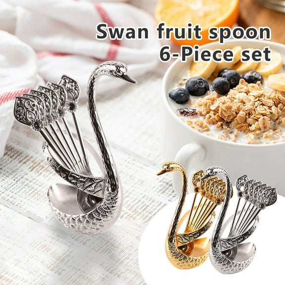 Coffee Spoon Set | Stainless Steel Bar Counter Dessert Spoon Set with Rack | Household Tableware | Elegant Display Stand | 6 Spoons + 1 Holder | Durable Drinkware Accessories