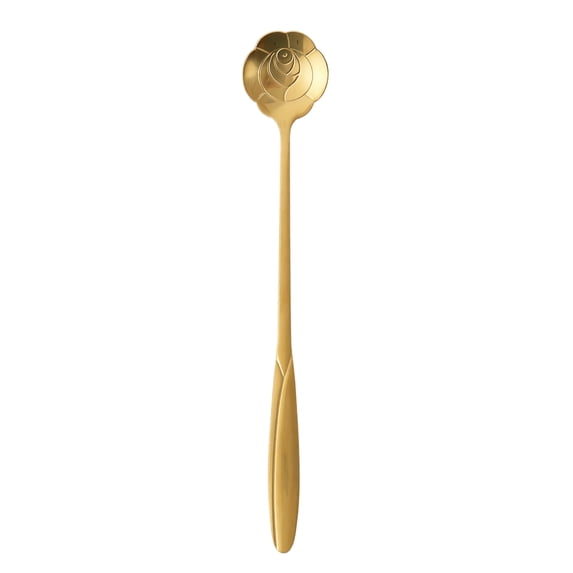 Coffee Spoon, Stainless Steel Rose Shaped Long Handle, 1 Piece Golden, Durable Stirring Spoon for Coffee Tea Latte Espresso Dessert Drink Mixing for Home Cafe Restaurant