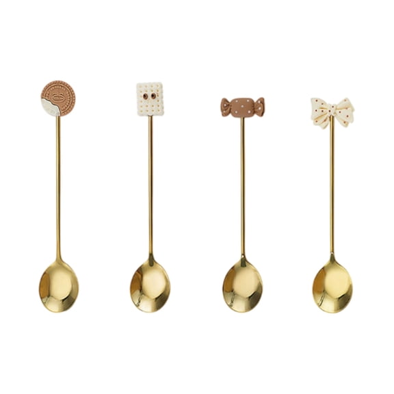 Coffee Spoons, Cute Spoons, Sugar Spoon, Stainless Steel Tea Spoons, Small Spoon, Fun Cartoon Mixing Spoon, Creative Stirring Spoons, Multi-Functional Kitchen Tools Gold 4Pcs