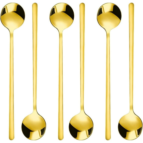 Coffee Spoons, Stirring Spoons, 4 PCS 6.7 Inches Tea Spoons Long Handle Gold Teaspoons, Ice Tea Spoons, Long Spoons for Stirring, Espresso Spoons Stainless Steel