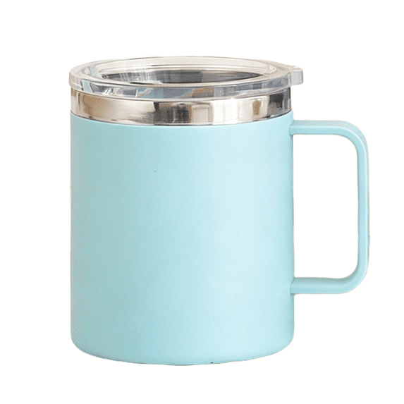 Coffee Stainless Steel Mug with 2 Lids & Handle, 14oz Insulated Travel Tumbler, 304 Leakproof Thermal Cup for Office Commute Camping, Sky Blue