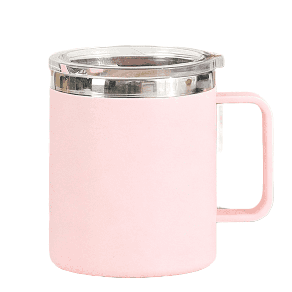 Coffee Stainless Steel Mug with Lid & Handle 12oz Insulated Travel Tumbler 304 Double Wall Leak Proof Thermal Cup for Office Car Home Pink