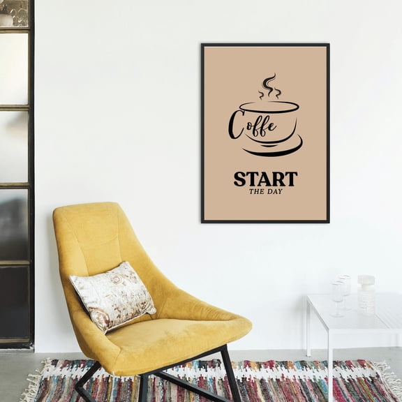 Coffee Start the Day Wall Art | Minimalist Coffee Quote Print | Kitchen & Coffee Corner Decor | Neutral Cafe Poster, Unframed Paper Poster 8x10in