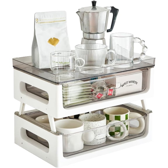 Coffee Station Organizer, 2 Tier Coffee Pod Holder, Coffee and Tea Condiment Storage Organizer, Coffee Bar Decor for Coffee Accessories Organizer, for Home Office Breakroom