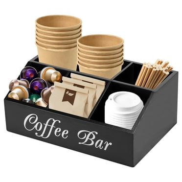 Coffee Station Organizer 5 Compartments Coffee Bar Accessories Organizer Wood Coffee Bar Organizer Vintage Coffee Storage Station for Countertop Coffee Bar