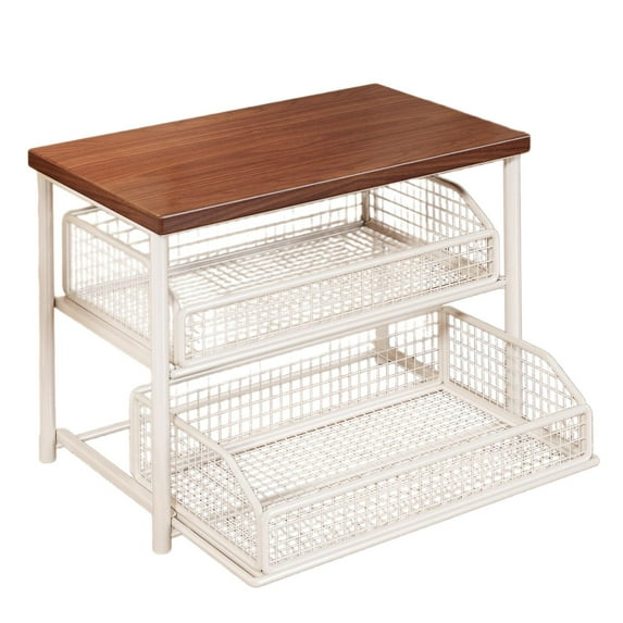 Coffee Station Organizer Counter Shelf Storage Rack Wooden Iron Material for Kitchen Coffee Bar Pantry