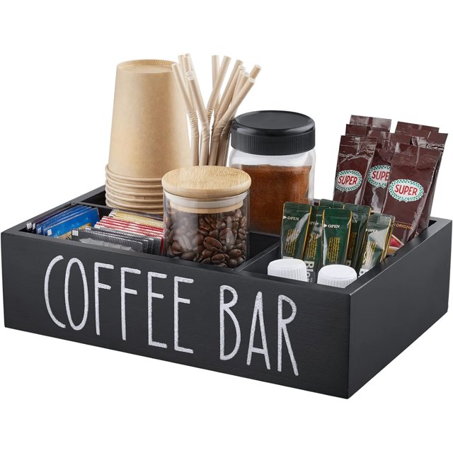 Coffee Station Organizer with Removable Dividers Wood Bar Accessories
