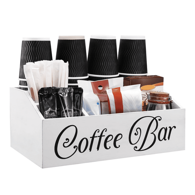 White Wooden Coffee Bar Storage Organizer, K Cup Organizer for
