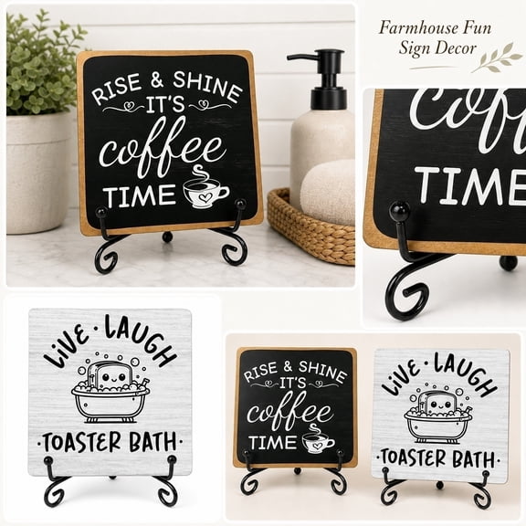 Coffee Station Sign Coffee Bar Decor 8 Inch Wooden Tabletop Sign with Black Easel Stand Rustic Farmhouse Home Cafe Decor for Kitchen Countertop Coffee Bar Station 1 Piece