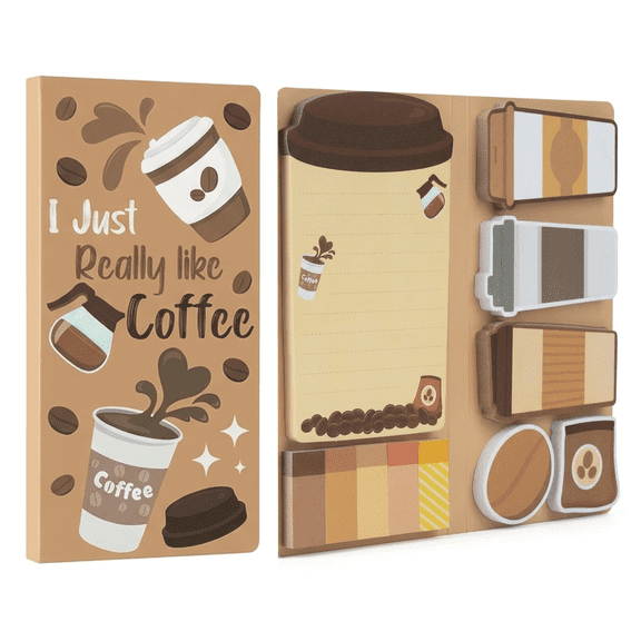 Coffee Sticky Notes Set, 550 Sheets Self Stick Memo Pad with Coffee Cup Design, Writing Notepad for Office Home Use, Teacher Appreciation Gifts, Party Favors Supplies, Brown