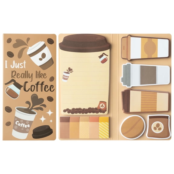 Coffee Sticky Notes Set, 550 Sheets Self Stick Memo Pad with Coffee Cup Design, Writing Notepad for Office Home Use, Teacher Appreciation Gifts, Party Favors Supplies, Brown