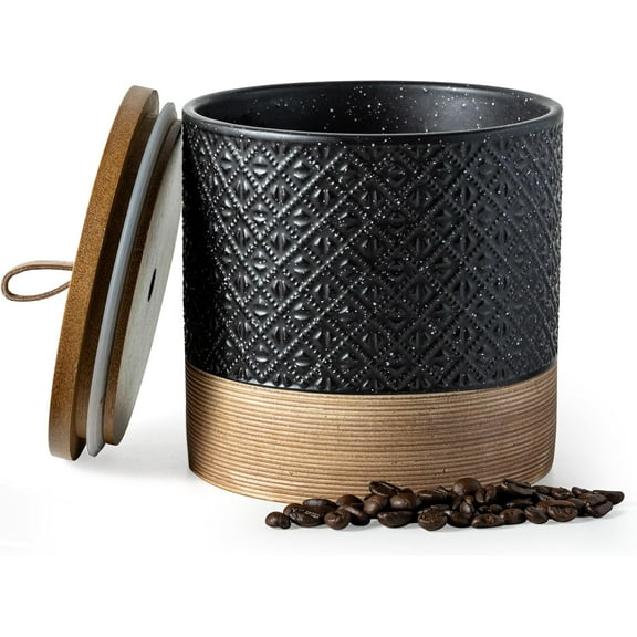 Coffee Storage Containers with Lids, Ceramic Coffee Container Kitchen Jars with Airtight Lid for Candy Spice Sugar Tea Bag, Decorative Kitchen Canisters for Countertop, Black & 42 fl.oz