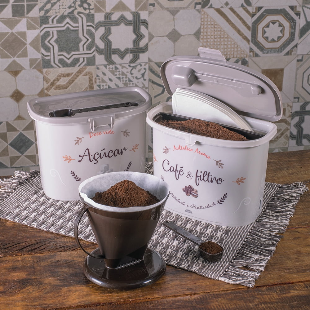 Coffee Storage Set, 3 Pieces, BPA Free Plastic Containers with Scoops and Filter Holder | Coffee And Sugar Canister Set, Decorative Coffee & Sugar Container with Scoop