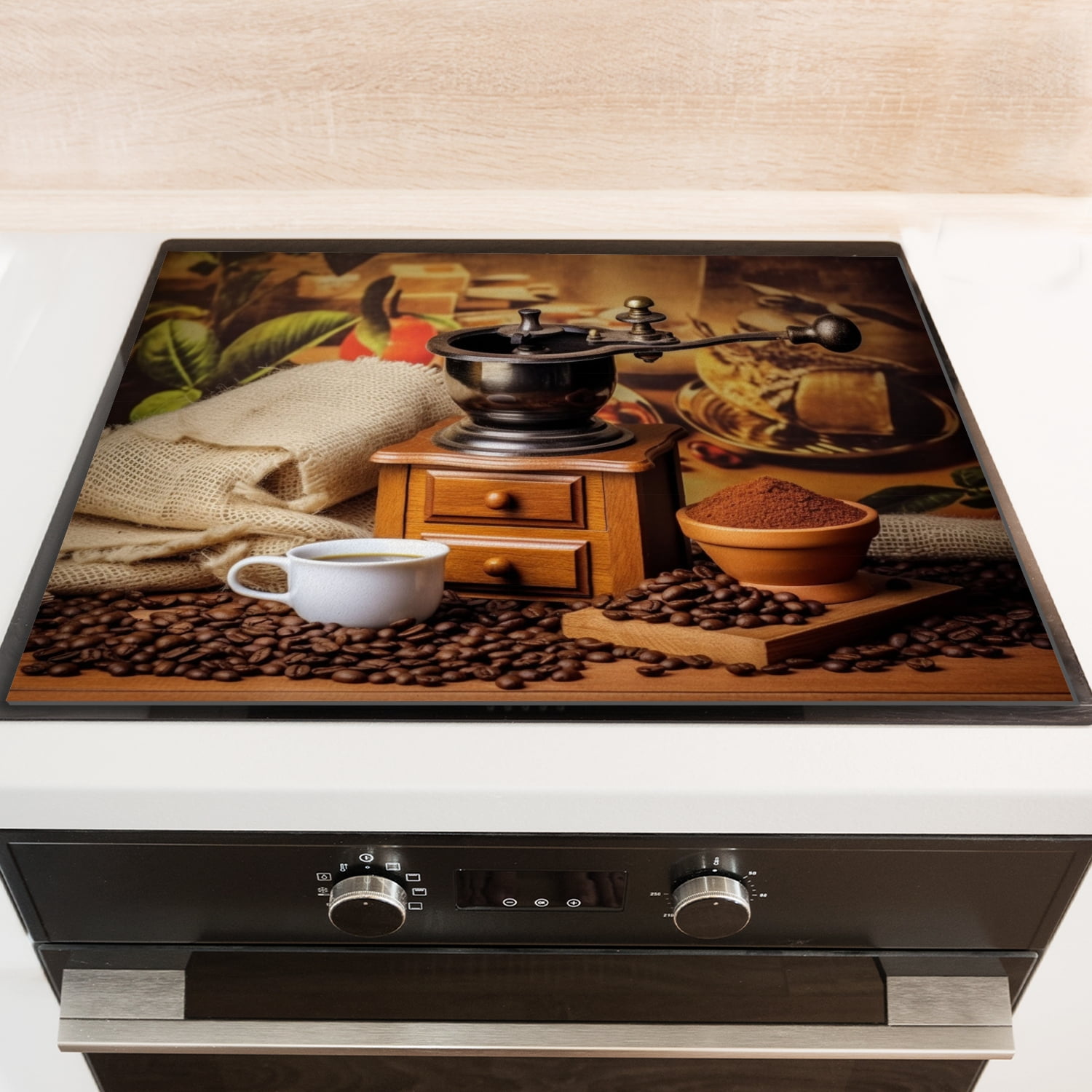 Coffee Stovetop Cover For Gas Stove, Coffee Bean Print Non-Slip Ceramic Cooktop Cover, Washable Foldable Stove Mat for Kitchen RV (28×20 Inch)