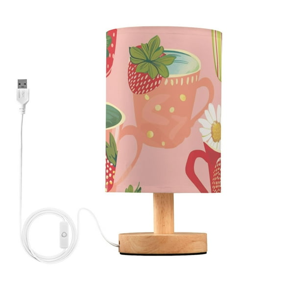Coffee Strawberries Daisies Table Lamp for Desk Nightstand Lamp with USB Modern Gifts for Bedroom Living Room Kids Room