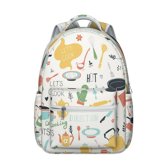 Coffee Students Backpack Cute Peach Smoked Sausage Meat School Bag with Vintage Retro Kawaii Fruit Minimalist Pastel Fruit BBQ Food Sausage Design, Durable and Comfortable
