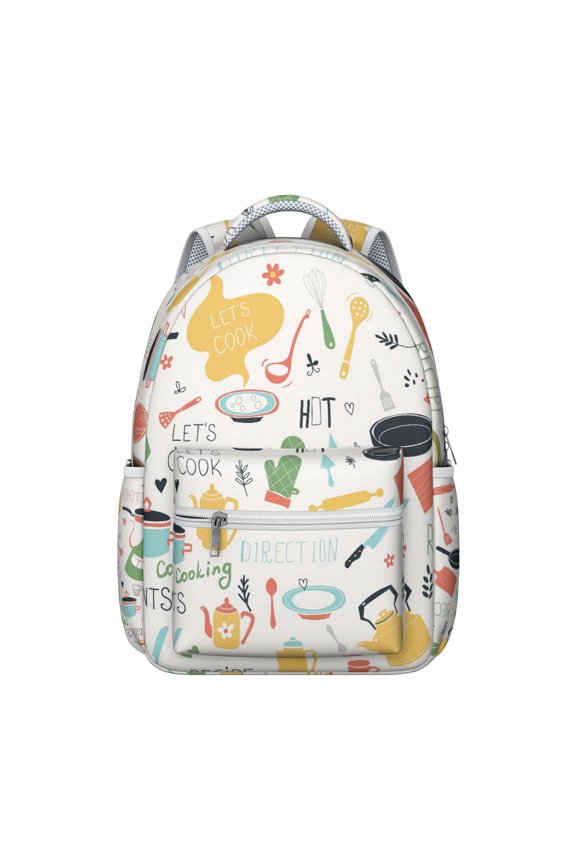 Coffee Students Backpack Cute Peach Smoked Sausage Meat School Bag with Vintage Retro Kawaii Fruit Minimalist Pastel Fruit BBQ Food Sausage Design, Durable and Comfortable