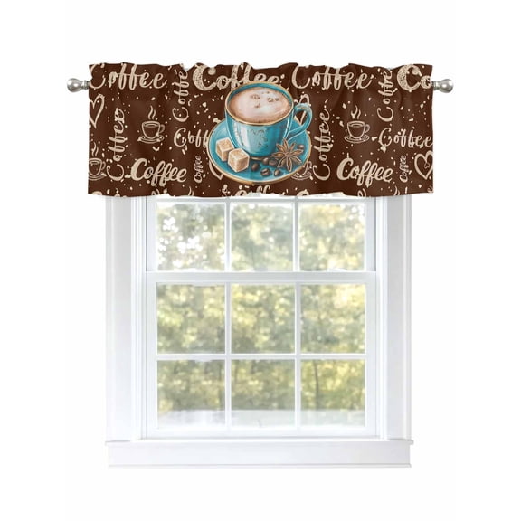 Coffee Sugar Brown Bottom Curtain Valances for Windows, Vintage Style Window Valances, Window Treatment Rod Pocket Valance Curtains for Living Room/Kitchen/Bedroom/Bathroom, 54x18inch