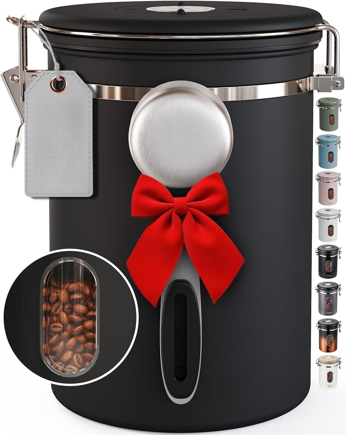 Coffee Sugar Canister with Window, Airtight Stainless Steel Kitchen ...