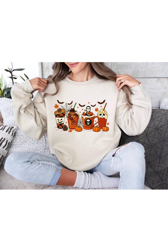 Coffee Sweatshirt: Spooky Skull Lover Crewneck, Full size S-5XL