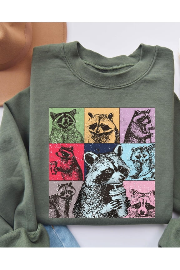 Coffee Sweatshirt, Trash Panda Shirt, Cute Animal Sweater, Coffee Lover, Cozy Fall Top All Size S-5Xl