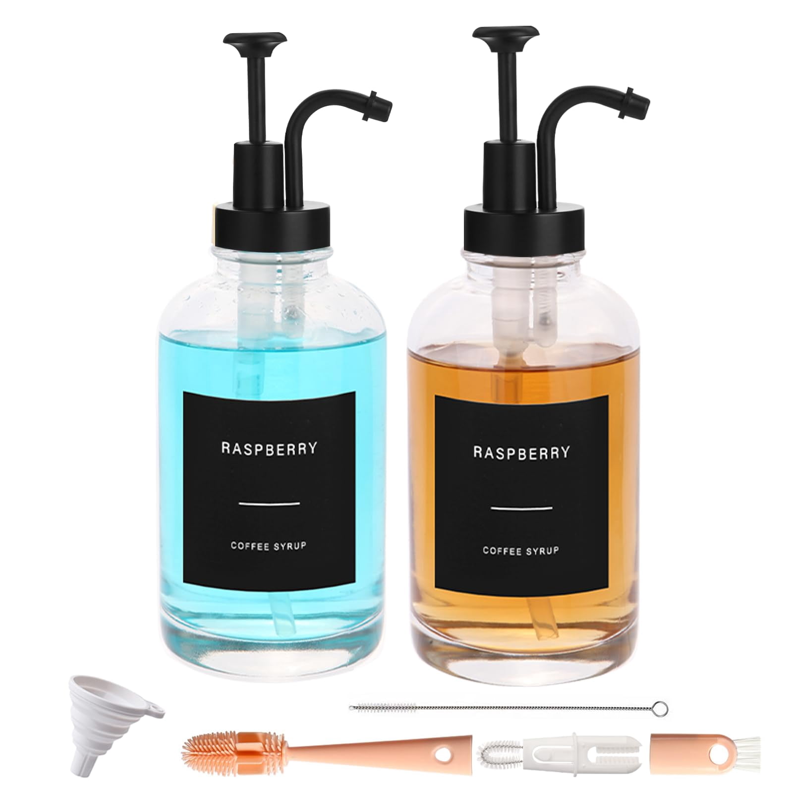 Coffee Syrup Dispenser-2pack 16.9 Oz 500ml Bar Accessories Pump Dispenser For Contains Cleaning Tools  Funnel