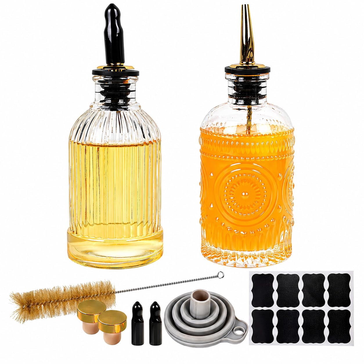 Coffee Syrup Dispenser Bottles Set  Simple Bottle For Bar 7 Oz Glass Containers Maple Honey Oil With Metal Pour Spout And Label Accessories 2 Pack