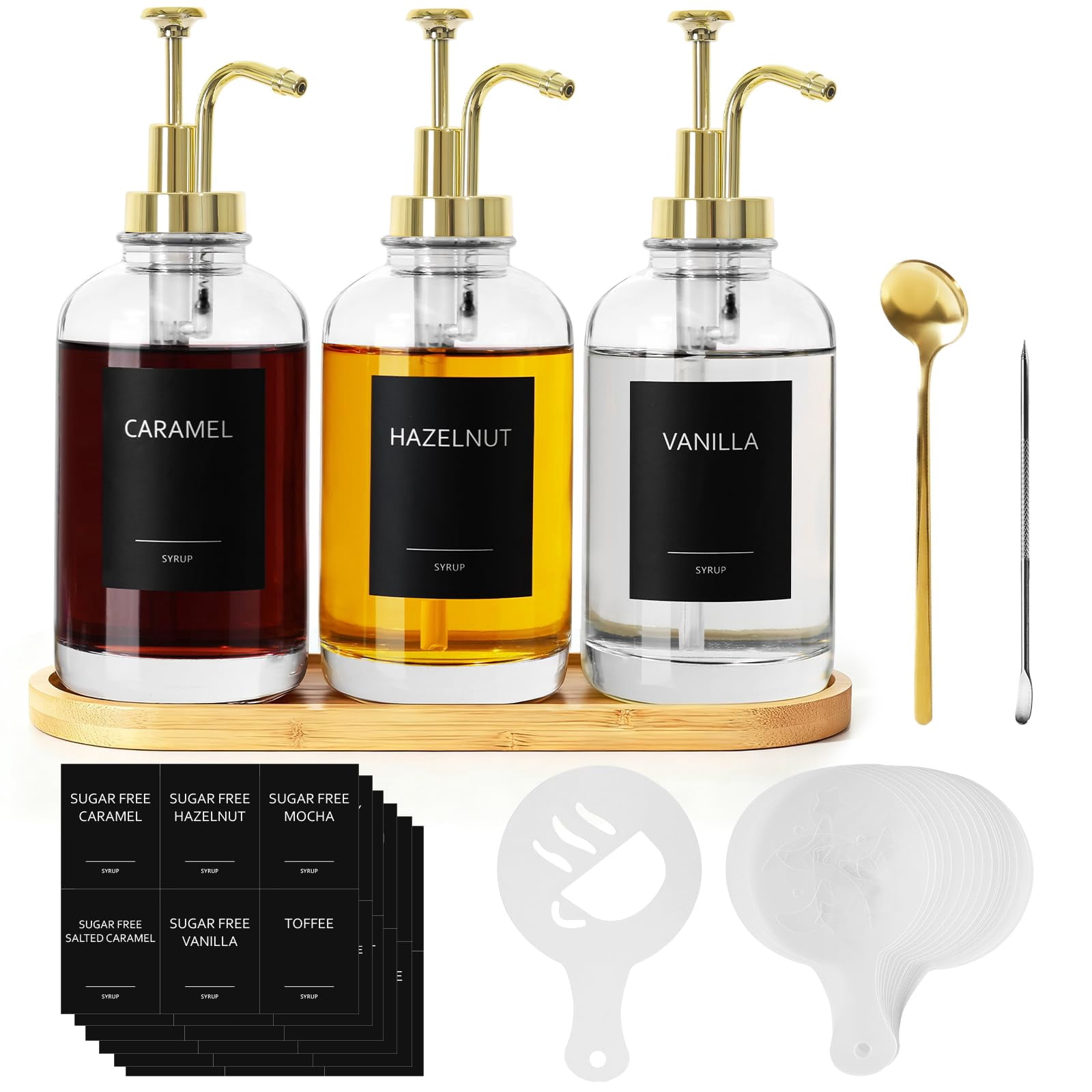 Coffee Syrup Dispenser For Bar Bottles With Pump 16.9 Fl Oz Glass Honey Bottle 3 Pack