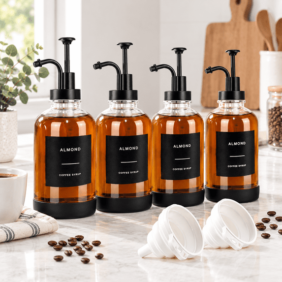 Coffee Syrup Dispenser For Bar Set Of 4 Non-slip Glw. Labels And ...